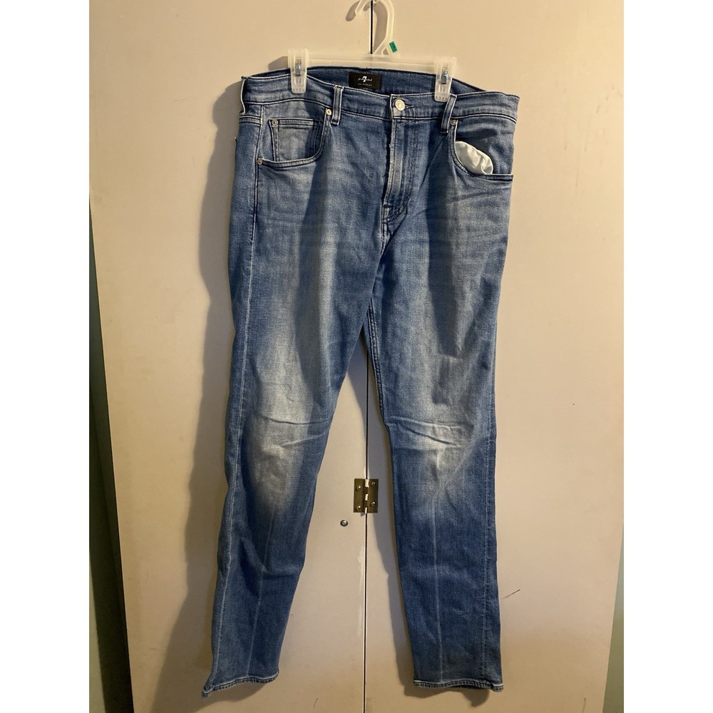 7 For All Mankind Straight Leg Airweft Jeans Mens 34x32 Stretch Blue Cotton